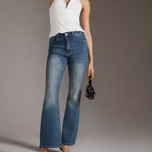 Anthropologie Pilcro 32 Tall NWT The Icon Flare Jeans Medium Blue Denim 32T - Picture 8 of 9